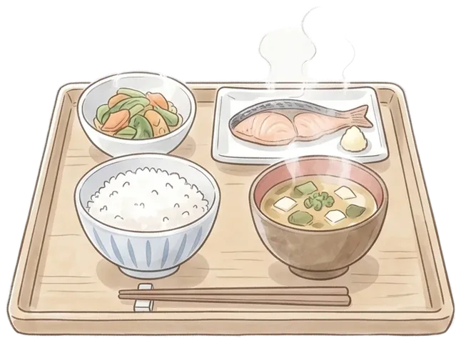 お膳に並んだ和食の献立のイラスト