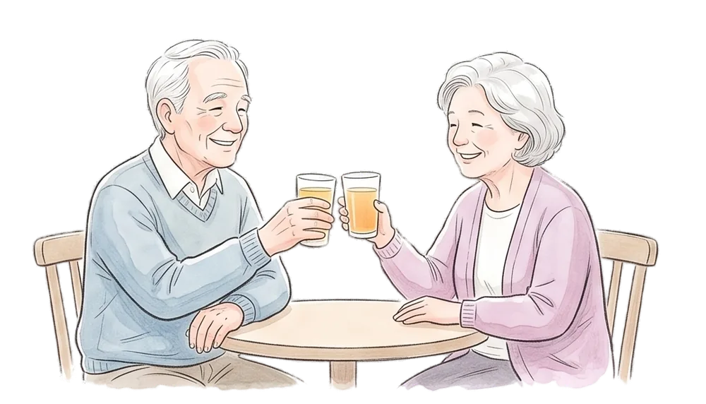 お好みのお飲み物を楽しむ入居者様のイラスト